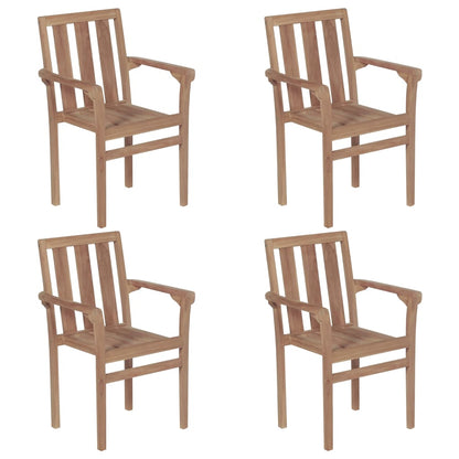 Stackable garden chairs with cushions 4 pcs. Solid teak wood