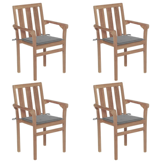 Stackable garden chairs with cushions 4 pcs. Solid teak wood