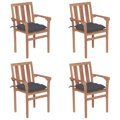 Stackable garden chairs with cushions 4 pcs. Solid teak wood