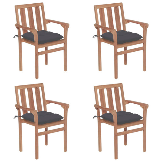 Stackable garden chairs with cushions 4 pcs. Solid teak wood