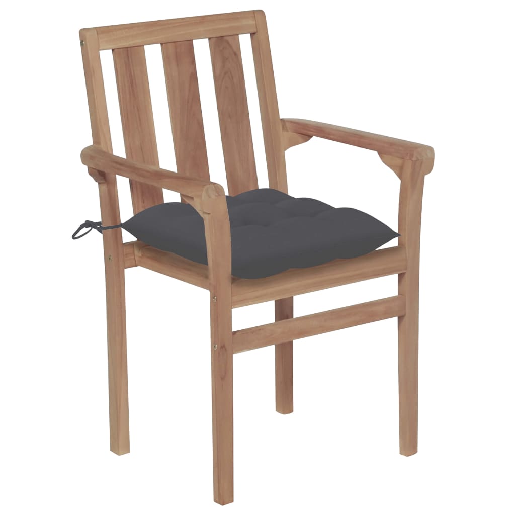 Stackable garden chairs with cushions 4 pcs. Solid teak wood