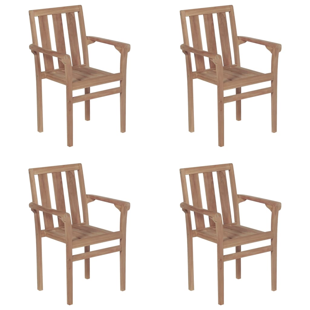 Stackable garden chairs with cushions 4 pcs. Solid teak wood