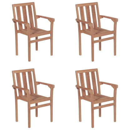 Stackable garden chairs with cushions 4 pcs. Solid teak wood