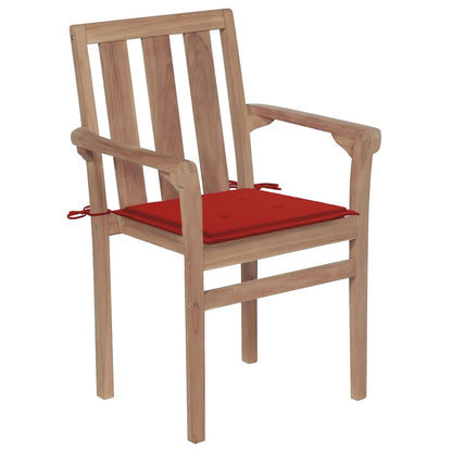 Stackable garden chairs with cushions 6 pcs. Solid teak wood