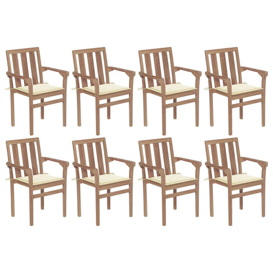 Stackable garden chairs with cushions 8 pcs. Solid teak wood