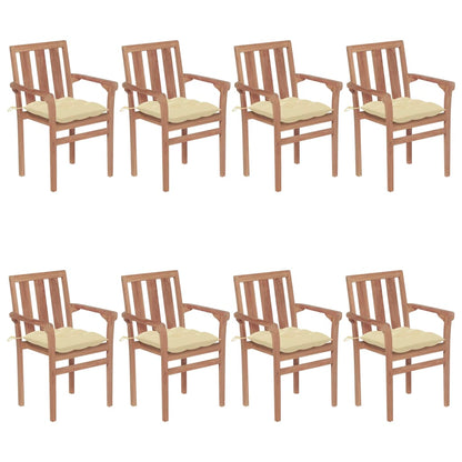 Stackable garden chairs with cushions 8 pcs. Solid teak wood