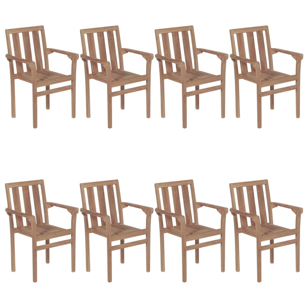 Stackable garden chairs with cushions 8 pcs. Solid teak wood