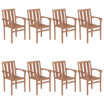 Stackable garden chairs with cushions 8 pcs. Solid teak wood