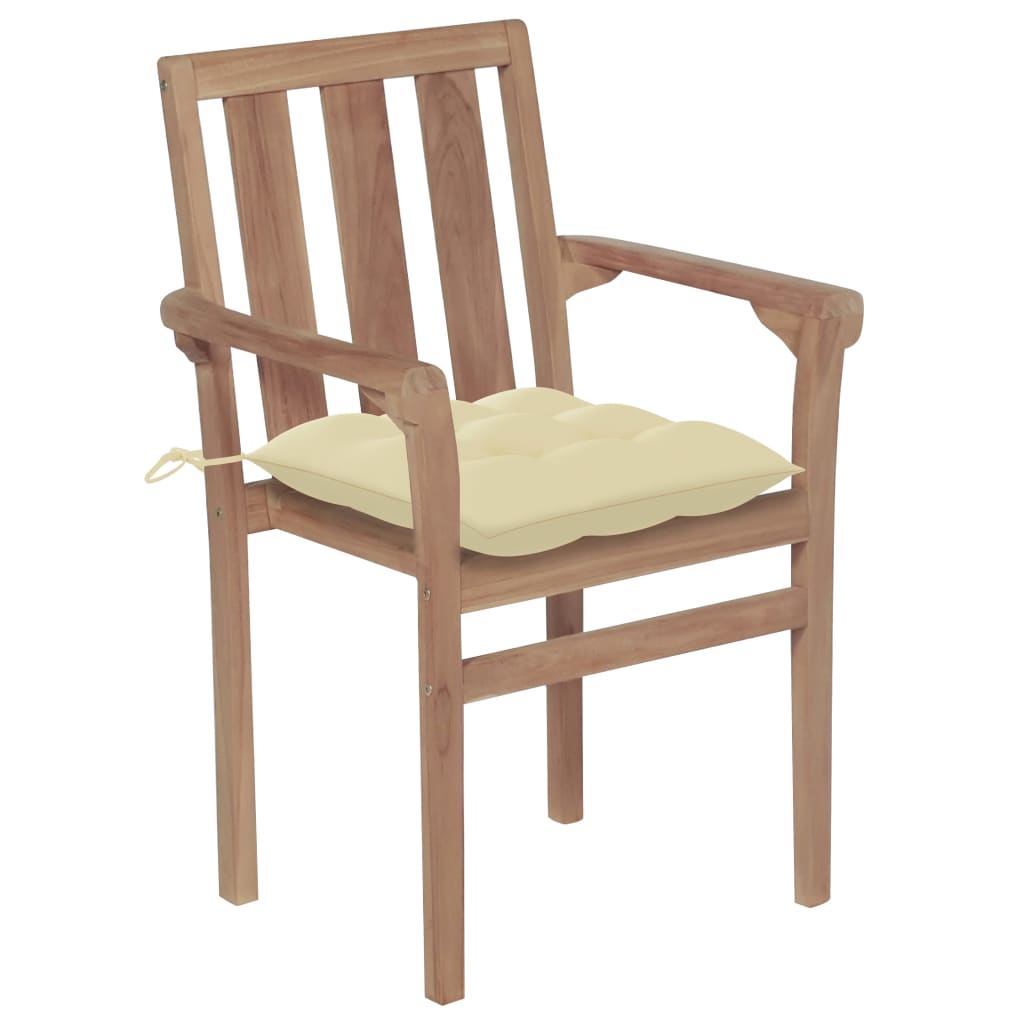 Stackable garden chairs with cushions 8 pcs. Solid teak wood