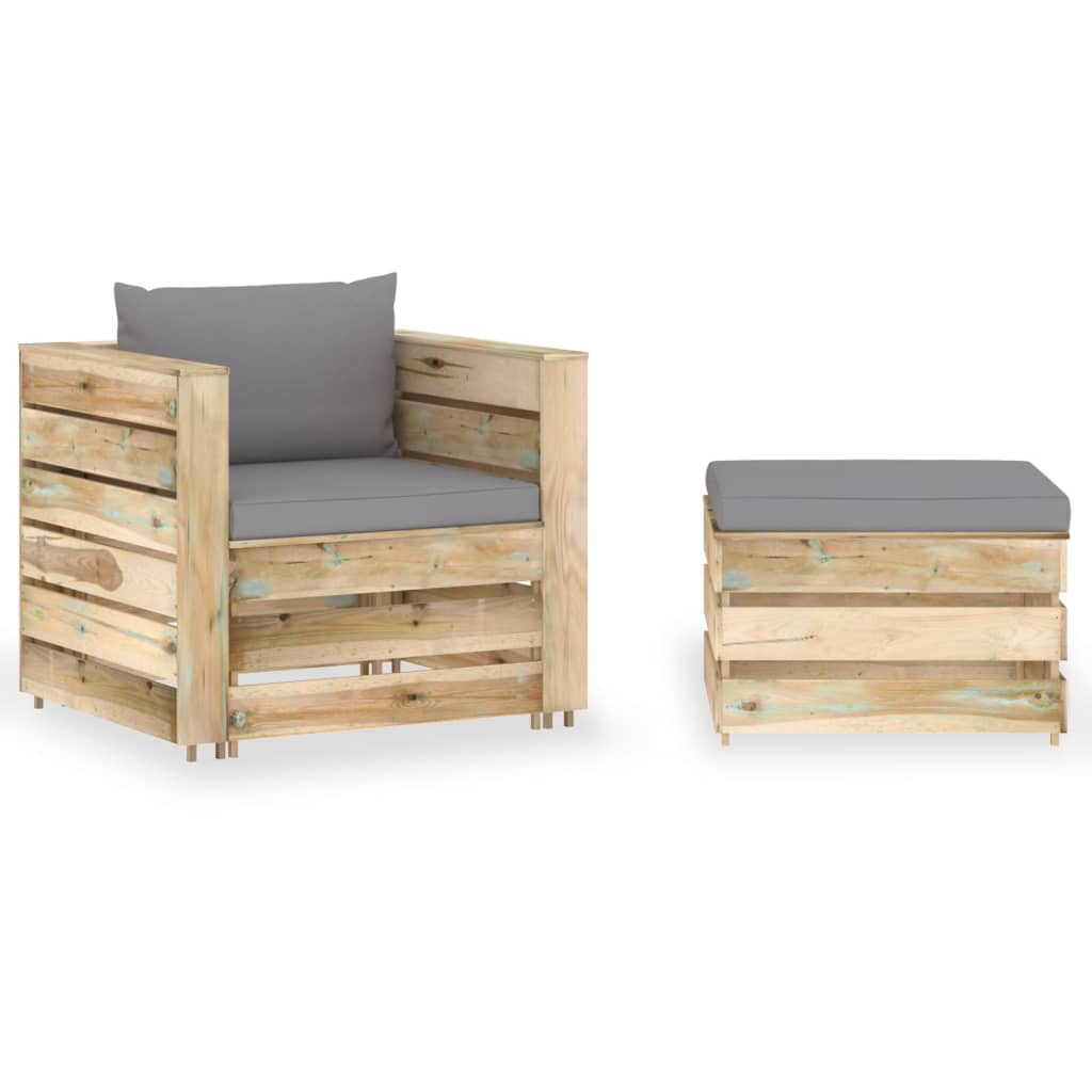 2-tlg. Garten-Lounge-Set mit Kissen Grün Imprägniertes Holz