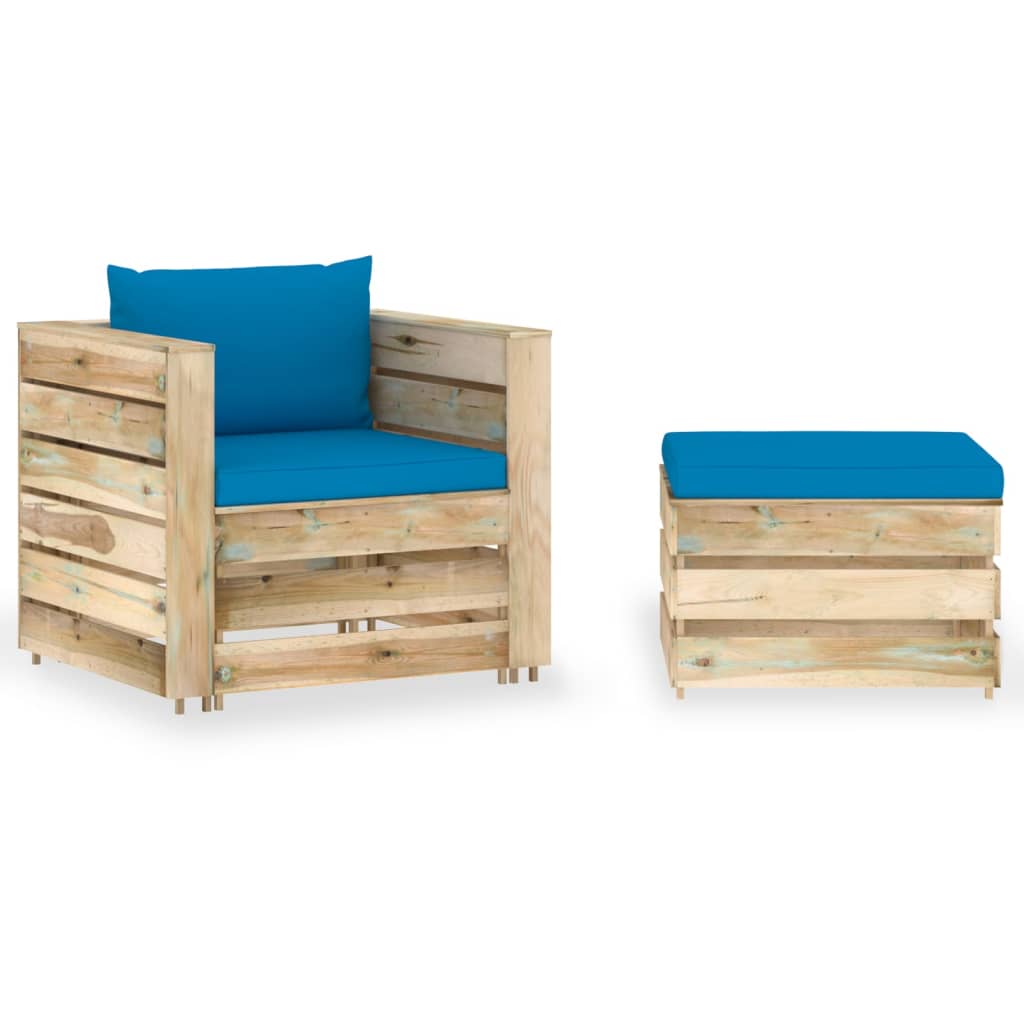 2-tlg. Garten-Lounge-Set mit Kissen Grün Imprägniertes Holz