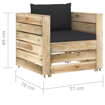 2-tlg. Garten-Lounge-Set mit Kissen Grün Imprägniertes Holz