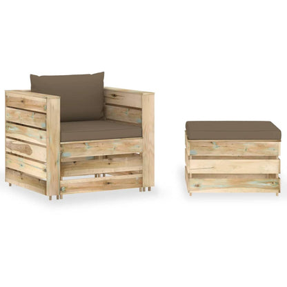 2-tlg. Garten-Lounge-Set mit Kissen Grün Imprägniertes Holz