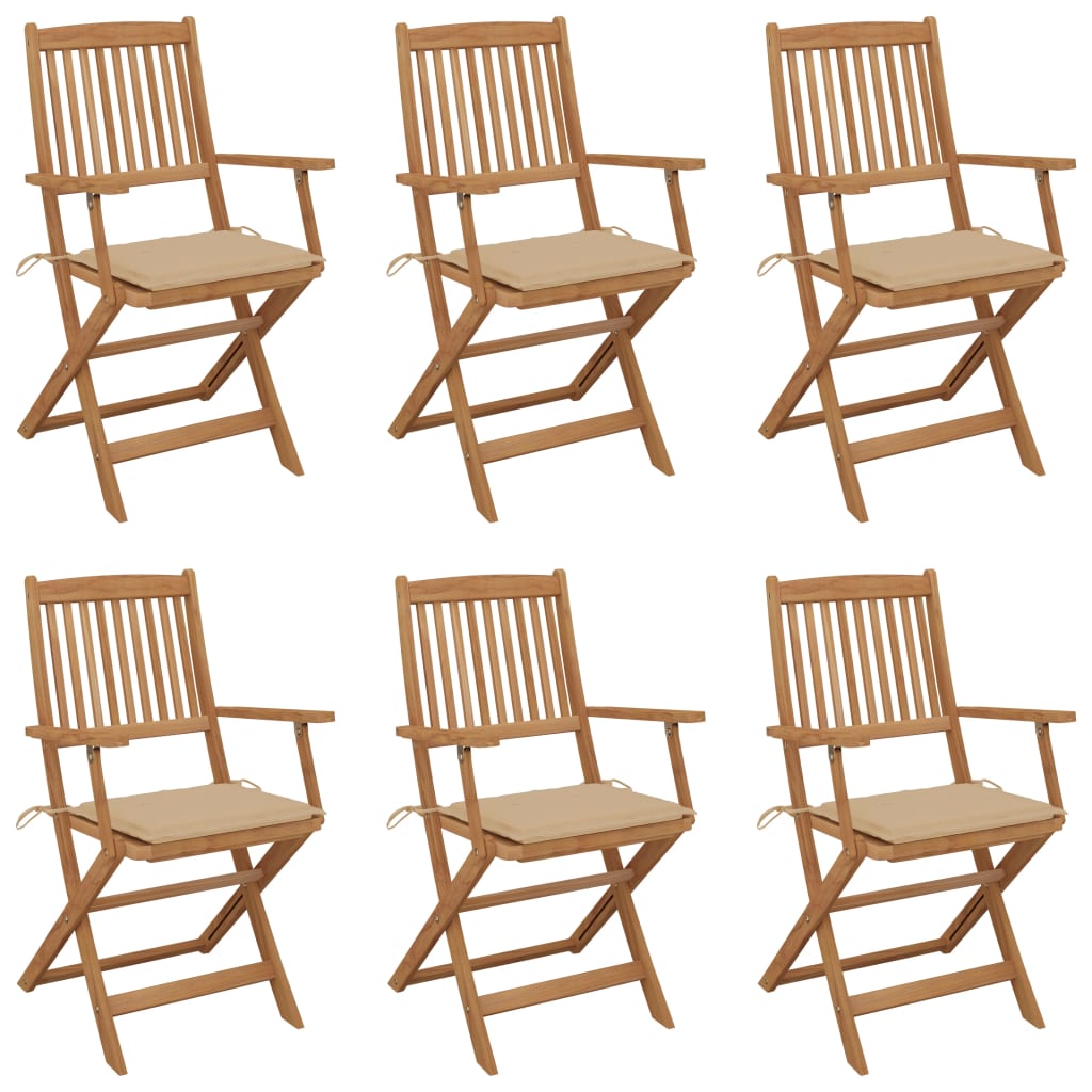 Folding garden chairs 6 pcs with cushions solid wood acacia