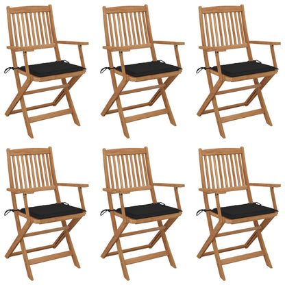 Folding garden chairs 6 pcs with cushions solid wood acacia