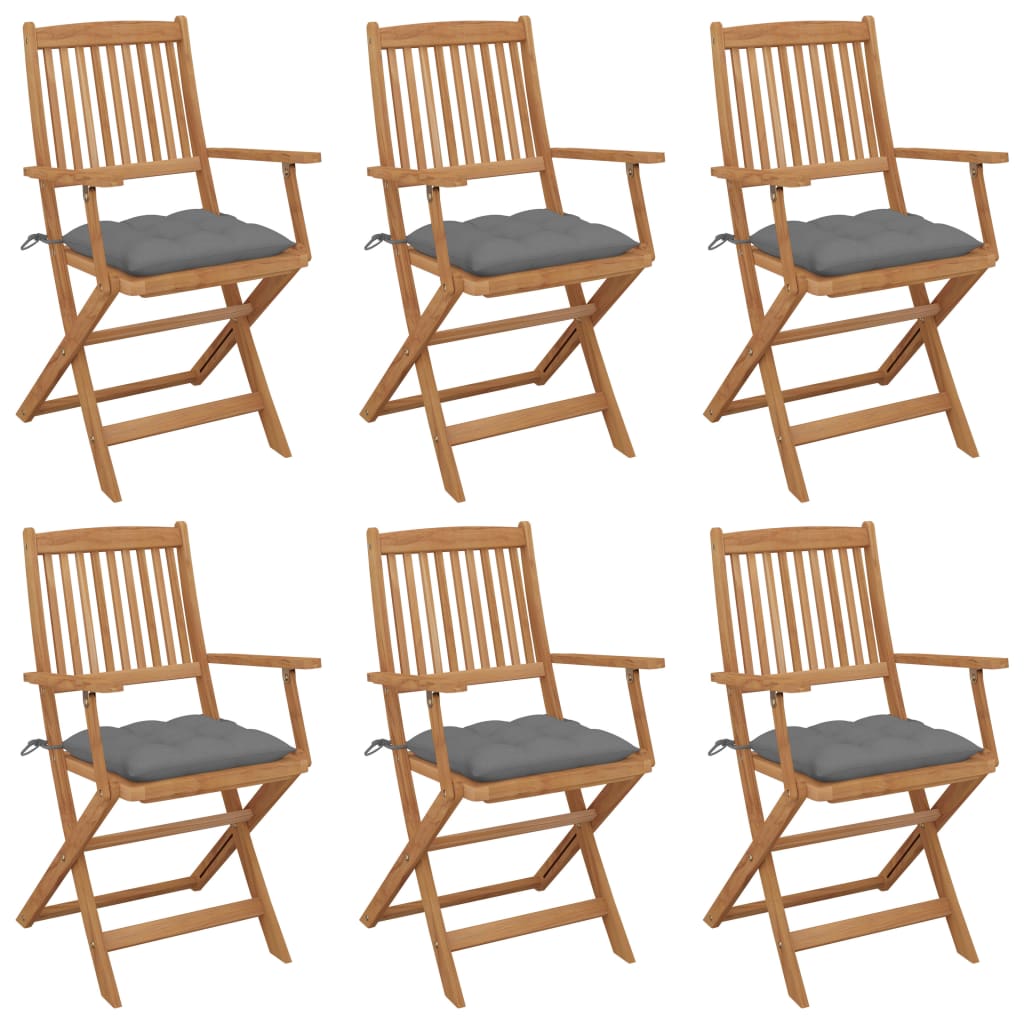 Folding garden chairs 6 pcs with cushions solid wood acacia