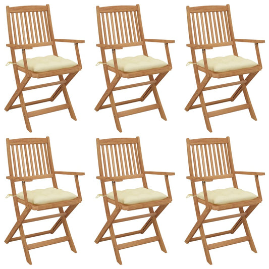 Folding garden chairs 6 pcs with cushions solid wood acacia