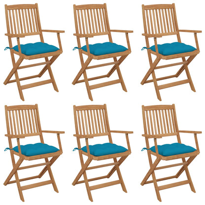 Folding garden chairs 6 pcs with cushions solid wood acacia