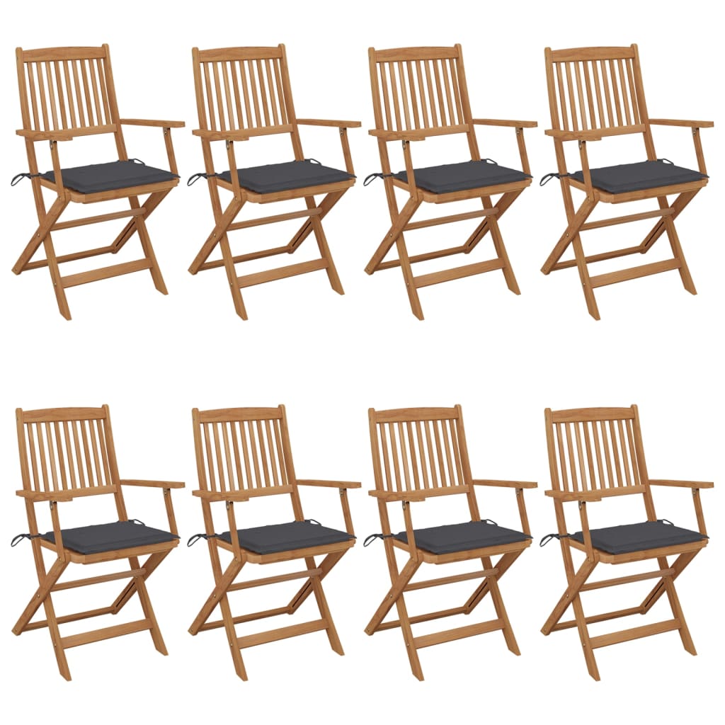 Folding garden chairs 8 pcs with cushions solid wood acacia