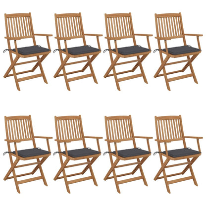 Folding garden chairs 8 pcs with cushions solid wood acacia