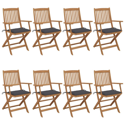 Folding garden chairs 8 pcs with cushions solid wood acacia