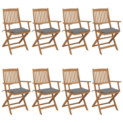 Folding garden chairs 8 pcs with cushions solid wood acacia