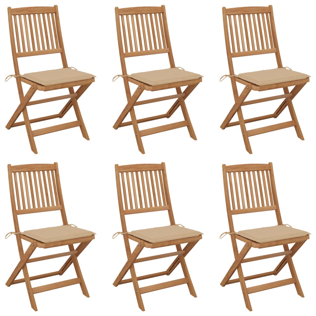 Folding garden chairs 6 pcs with cushions solid wood acacia