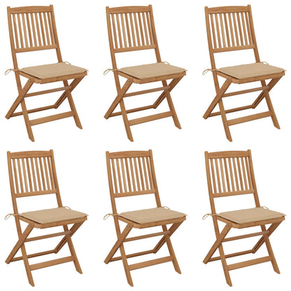 Folding garden chairs 6 pcs with cushions solid wood acacia