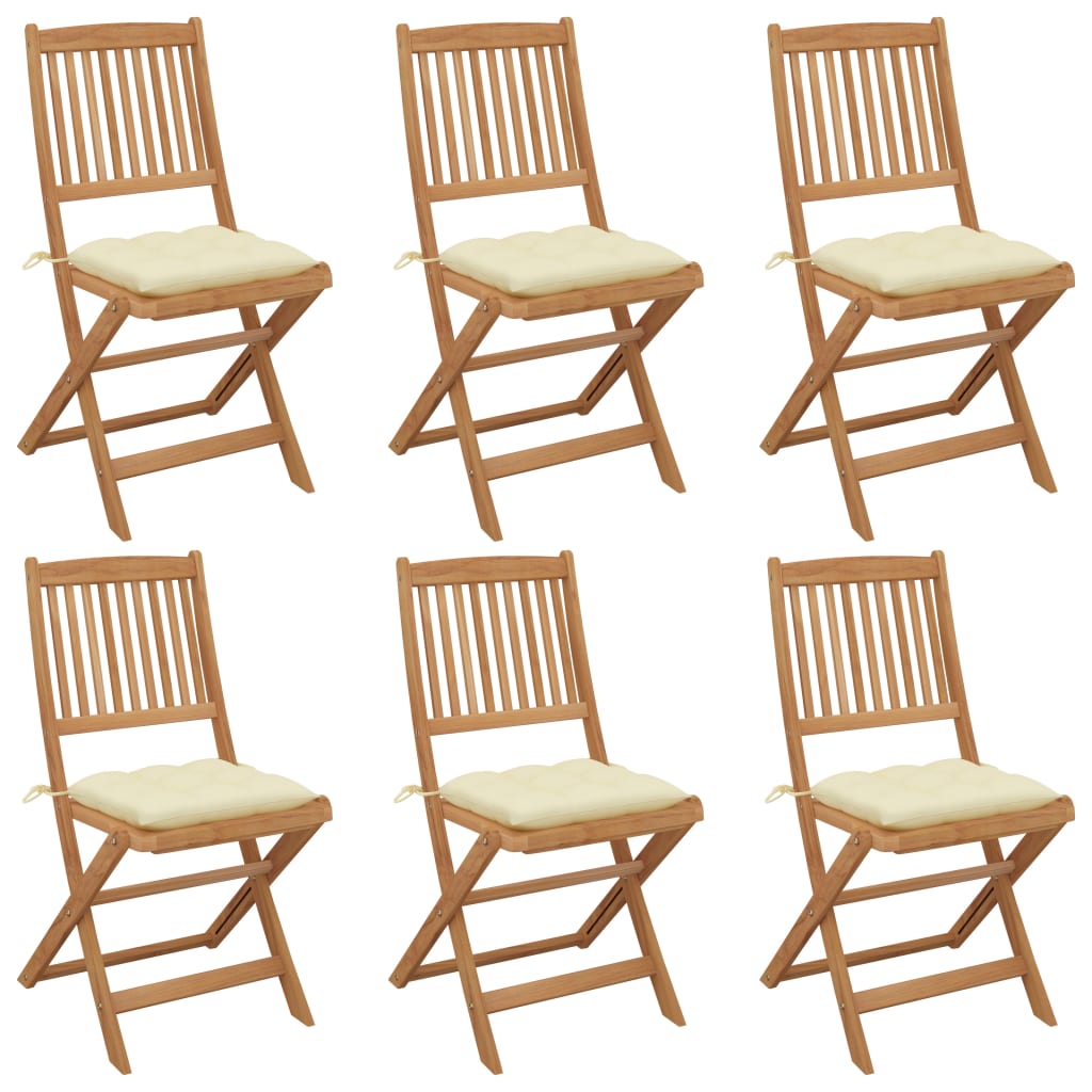 Folding garden chairs 6 pcs with cushions solid wood acacia