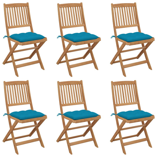 Folding garden chairs 6 pcs with cushions solid wood acacia