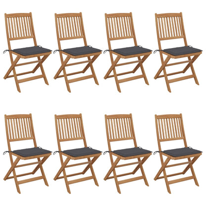 Folding garden chairs 8 pcs with cushions solid wood acacia