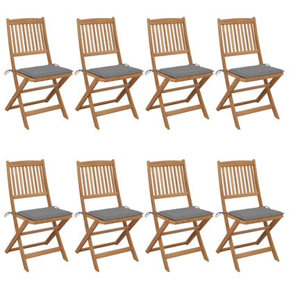 Folding garden chairs 8 pcs with cushions solid wood acacia