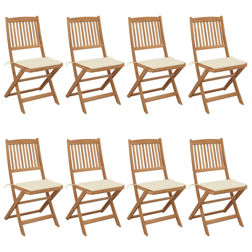 Folding garden chairs 8 pcs with cushions solid wood acacia