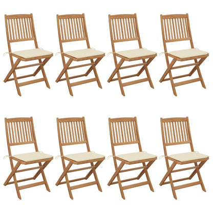 Folding garden chairs 8 pcs with cushions solid wood acacia