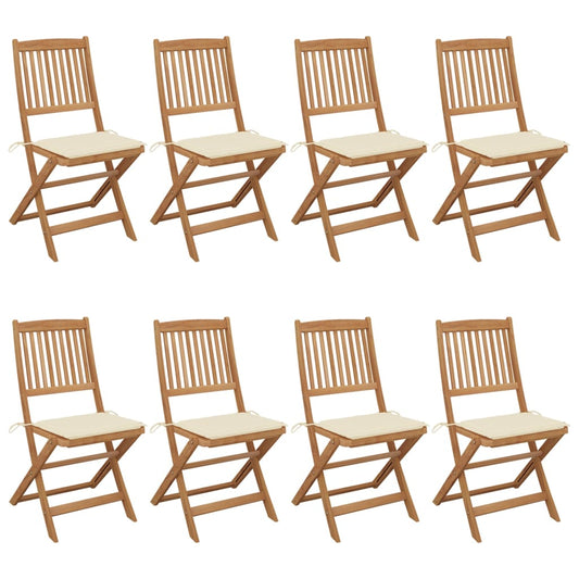 Folding garden chairs 8 pcs with cushions solid wood acacia