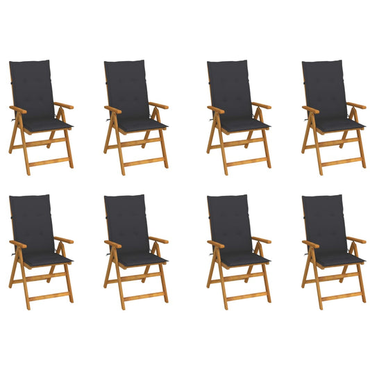 Folding garden chairs with cushions 8 pcs. Solid wood acacia