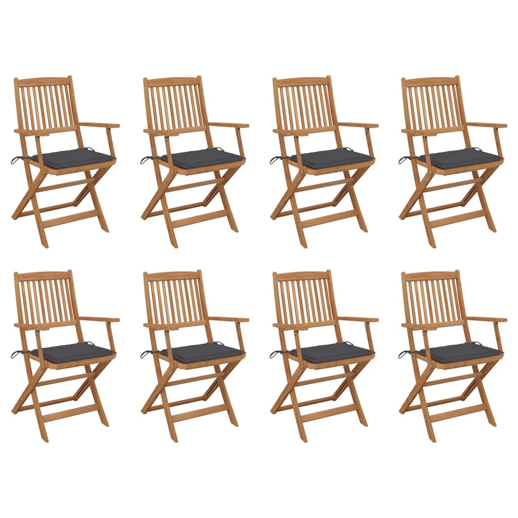 Folding garden chairs with cushions 8 pcs. Solid wood acacia