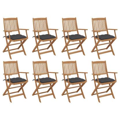 Folding garden chairs with cushions 8 pcs. Solid wood acacia