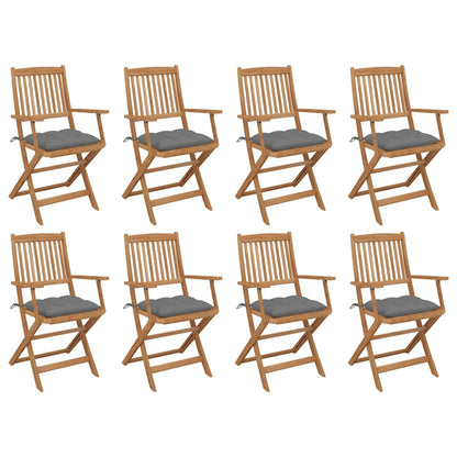 Folding garden chairs with cushions 8 pcs. Solid wood acacia