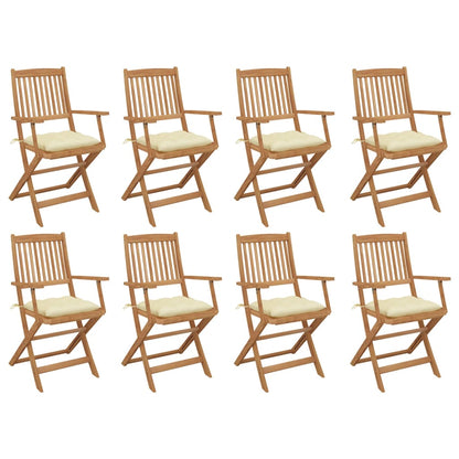 Folding garden chairs with cushions 8 pcs. Solid wood acacia