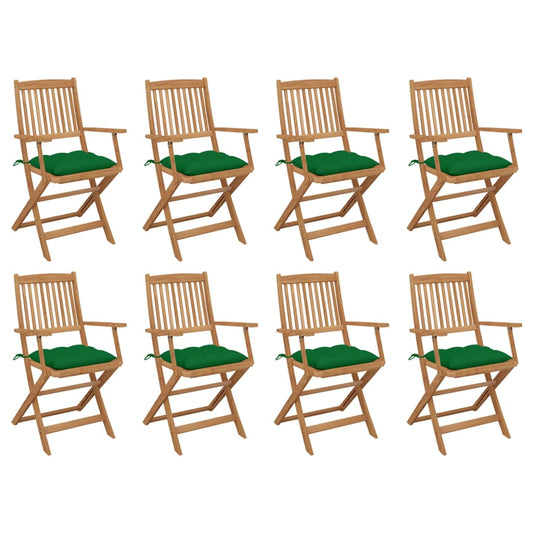 Folding garden chairs with cushions 8 pcs. Solid wood acacia