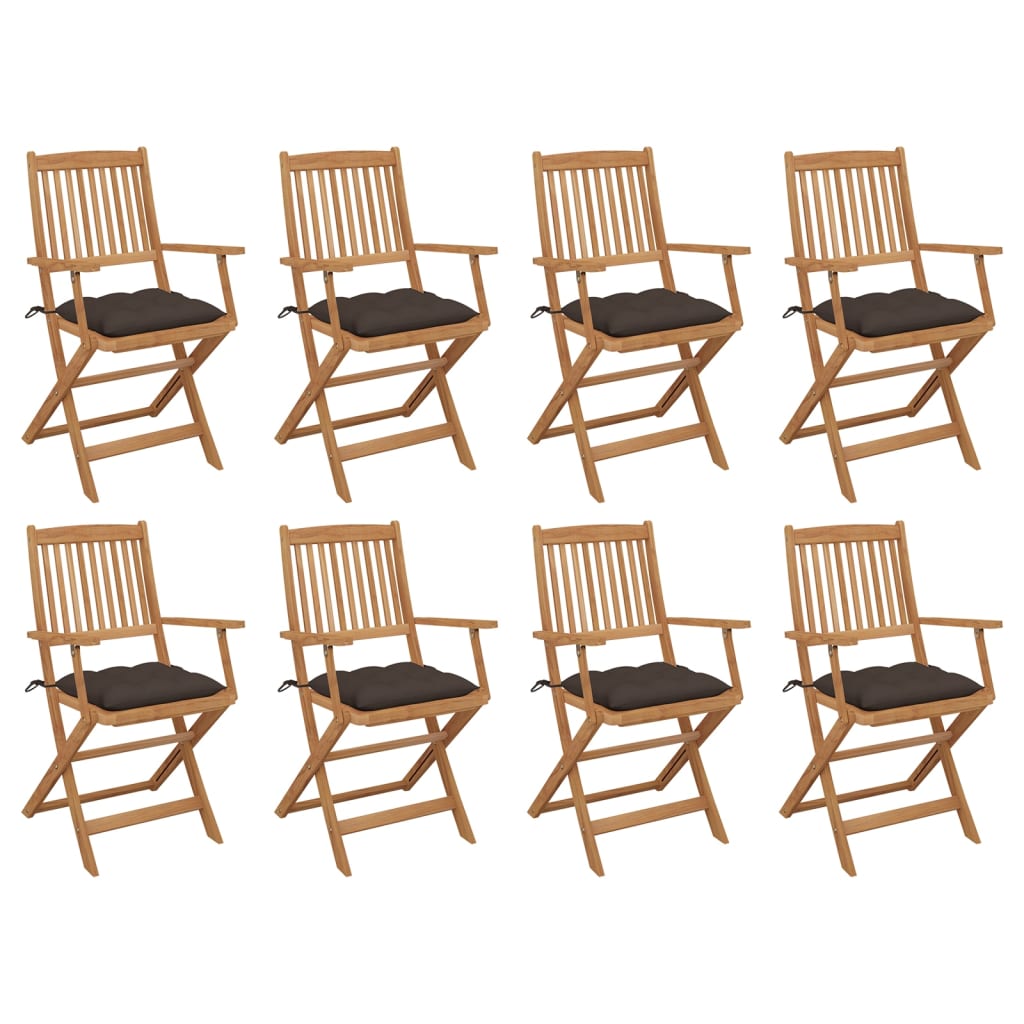 Folding garden chairs with cushions 8 pcs. Solid wood acacia