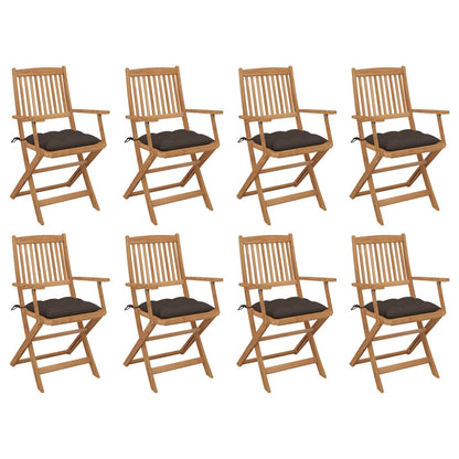 Folding garden chairs with cushions 8 pcs. Solid wood acacia