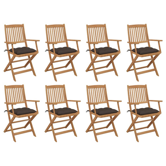 Folding garden chairs with cushions 8 pcs. Solid wood acacia