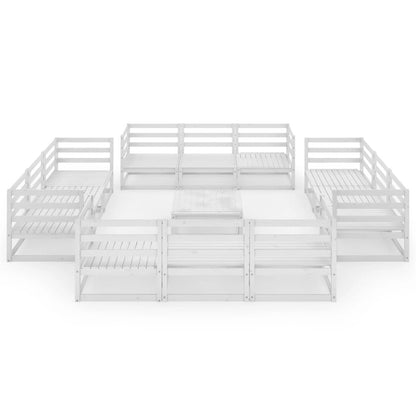 13-tlg. Garten-Lounge-Set Weiß Kiefer Massivholz