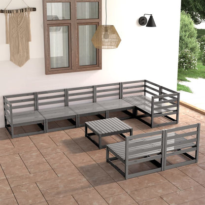 9-tlg. Garten-Lounge-Set Grau Massivholz Kiefer