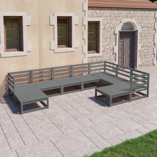 9-tlg. Garten-Lounge-Set Grau Kiefer Massivholz