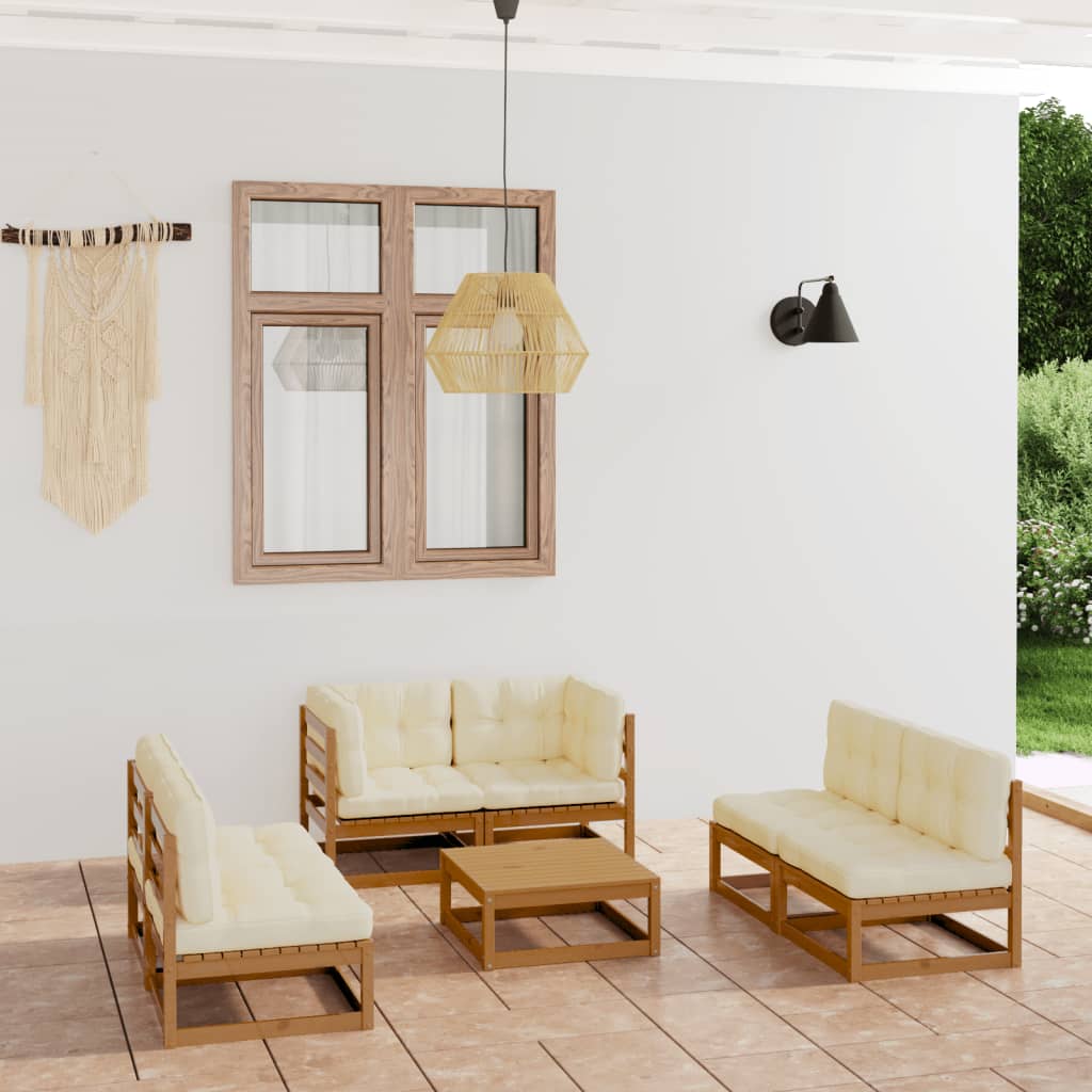 7-tlg. Garten-Lounge-Set mit Kissen Kiefer Massivholz