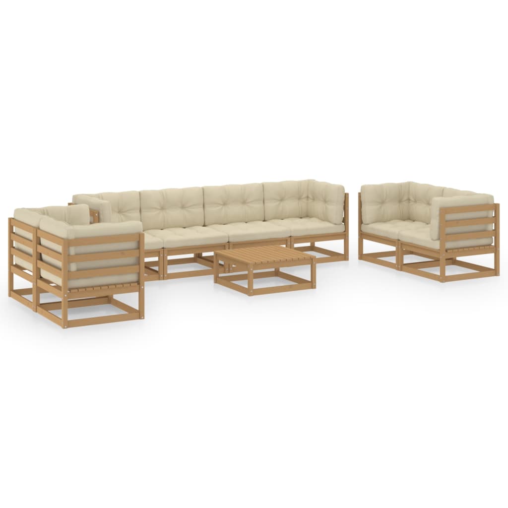 9-tlg. Garten-Lounge-Set mit Kissen Kiefer Massivholz