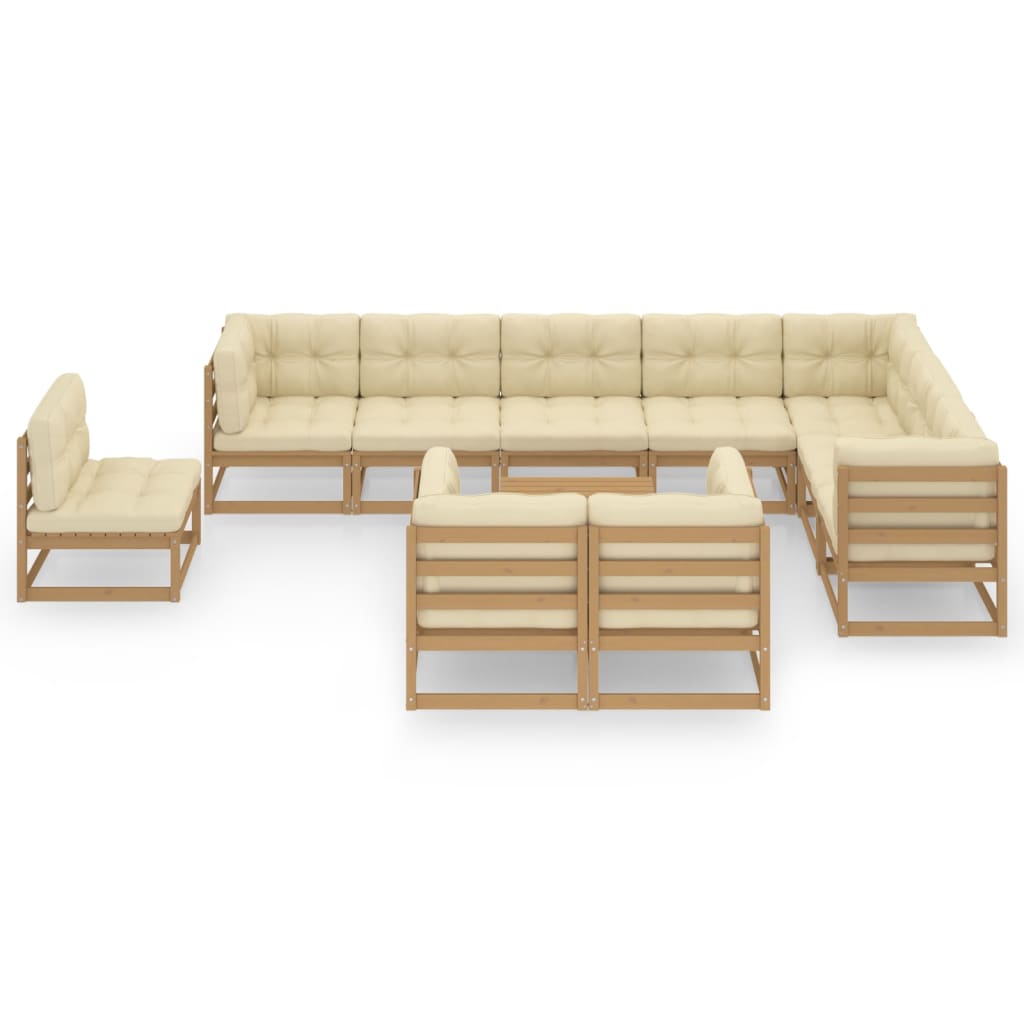 11-tlg. Garten-Lounge-Set mit Kissen Honigbraun Massivholz